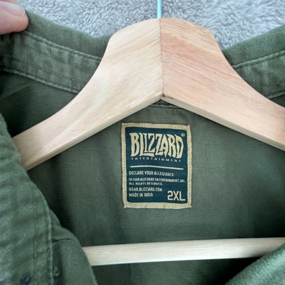 Blizzard World Warcraft Azeroth Button Down Military Shirt 2XL WOW Green - Picture 3 of 3